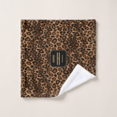Elegant Brown & Black Leopard Pattern - Monogram Bad Handdoek (Wasdoekje)