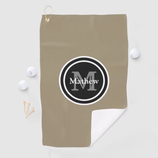 Elegant Brown Black Monogram Name Mannen Golfhanddoek (Insitu)
