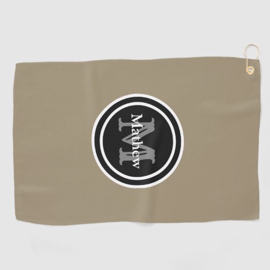 Elegant Brown Black Monogram Name Mannen Golfhanddoek (Horizontaal)