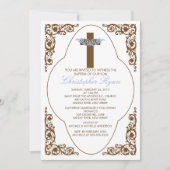 Elegant Brown & Blue Baptism Invitation Kaart (Voorkant)
