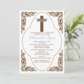 Elegant Brown & Blue Baptism Invitation Kaart (Staand voorkant)