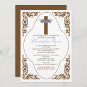 Elegant Brown & Blue Baptism Invitation Kaart (Voorkant / Achterkant)