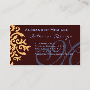 Elegant Brown Blue en Gold damask Name Cards Visitekaartje