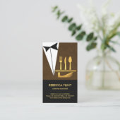 Elegant Brown Butler Tuxedo Serving Bord Cutlery Visitekaartje (Staand voorkant)