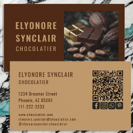 Elegant Brown Caramel Chocolatier Photo Social QR Visitekaartje