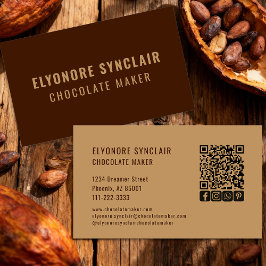 Elegant Brown Chocolate Maker Social Icon QR Code  Visitekaartje