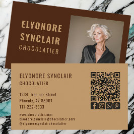 Elegant Brown Chocolatier Personal Photo Social QR Visitekaartje