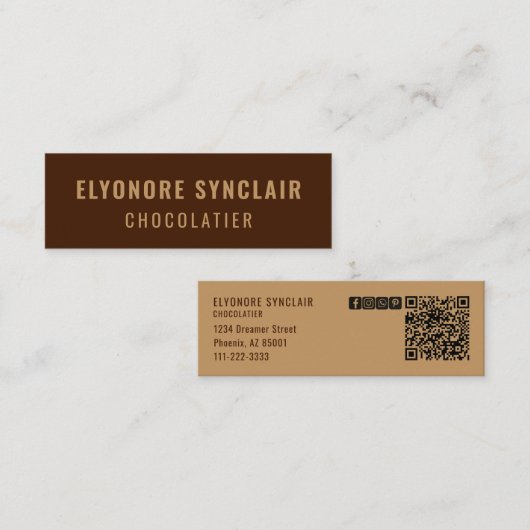 Elegant Brown Chocolatier Social Icon QR Code  Mini Visitekaartje (Voorkant / Achterkant)