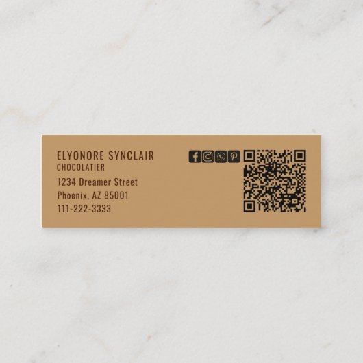 Elegant Brown Chocolatier Social Icon QR Code  Mini Visitekaartje (Achterkant)