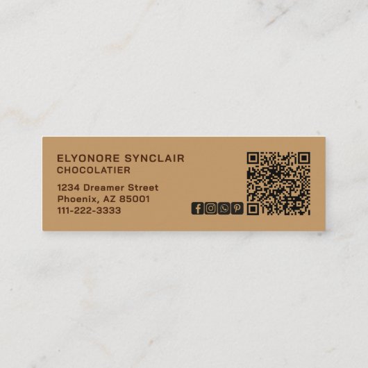 Elegant Brown Chocolatier Social Icon QR Code  Mini Visitekaartje (Achterkant)