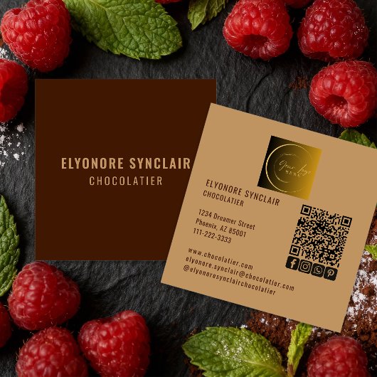 Elegant Brown Chocolatier Social Logo QR Code  Vierkante Visitekaartje