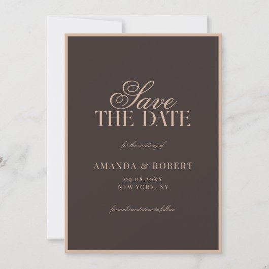 Elegant Brown Classic Old Money Wedding Save The Date (Voorkant)