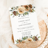 Elegant Brown Cream Rozen Floral Greenery Wedding Kaart