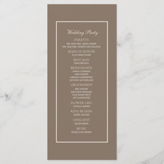 Elegant Brown Cream Script Wedding Programme Programmakaart (Achterkant)