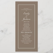 Elegant Brown Cream Script Wedding Programme Programmakaart (Voorkant)