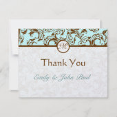 Elegant Brown Damask op Light Aqua Blue Bedankkaart (Voorkant)