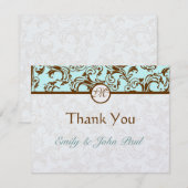 Elegant Brown Damask op Light Aqua Blue Bedankkaart (Voorkant / Achterkant)