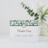 Elegant Brown Damask op Light Aqua Blue Bedankkaart (Staand voorkant)
