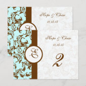 Elegant Brown  Damask op Light Aqua Blue Briefkaart (Voorkant / Achterkant)
