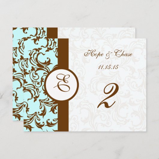 Elegant Brown Damask op Light Aqua Blue Briefkaart (Voorkant / Achterkant)