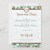 Elegant Brown  Damask op Light Aqua Blue Kaart (Voorkant)