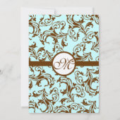 Elegant Brown  Damask op Light Aqua Blue Kaart (Achterkant)