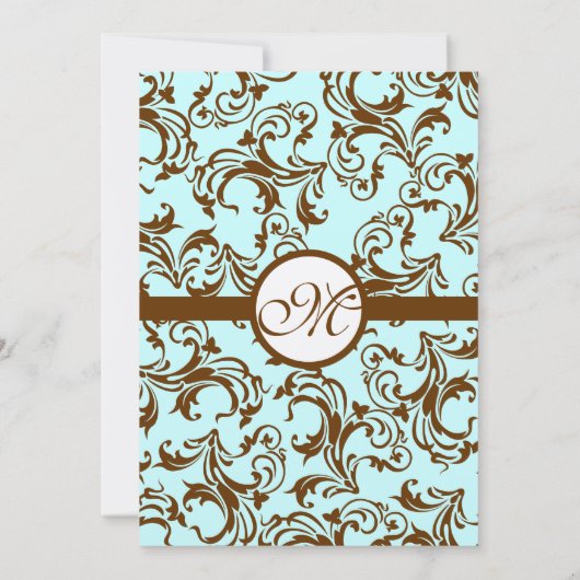 Elegant Brown  Damask op Light Aqua Blue Kaart (Achterkant)