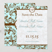 Elegant Brown  Damask op Light Aqua Blue Kaart (Voorkant / Achterkant)