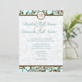 Elegant Brown  Damask op Light Aqua Blue Kaart (Staand voorkant)