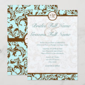 Elegant Brown  Damask op Light Aqua Blue Kaart (Voorkant / Achterkant)