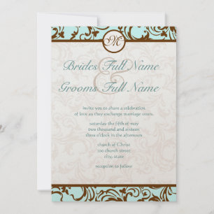 Elegant Brown  Damask op Light Aqua Blue Kaart