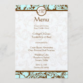 Elegant Brown  Damask op Light Aqua Blue Menu (Voorkant)
