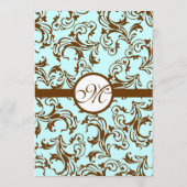 Elegant Brown  Damask op Light Aqua Blue Menu (Achterkant)