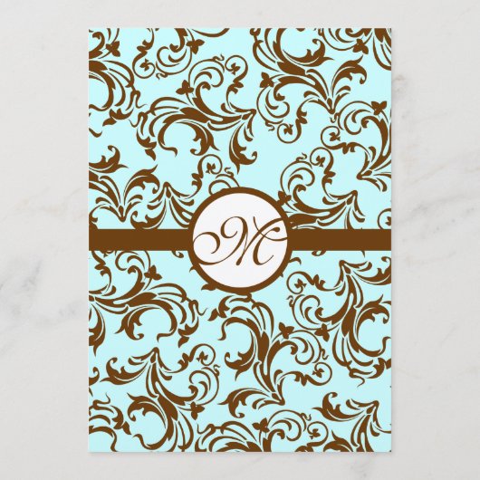 Elegant Brown  Damask op Light Aqua Blue Menu (Achterkant)