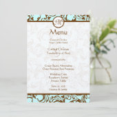 Elegant Brown  Damask op Light Aqua Blue Menu (Staand voorkant)