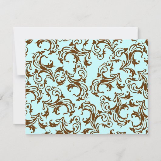 Elegant Brown  Damask op Light Aqua Blue RSVP Kaartje (Voorkant)