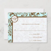 Elegant Brown  Damask op Light Aqua Blue RSVP Kaartje (Achterkant)