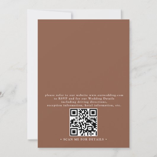 Elegant Brown Ecru Classic Budget QR Code Wedding Kaart (Achterkant)