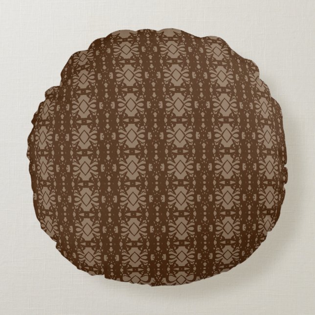 Elegant Brown en Beige Rond Kussen (Voorkant)