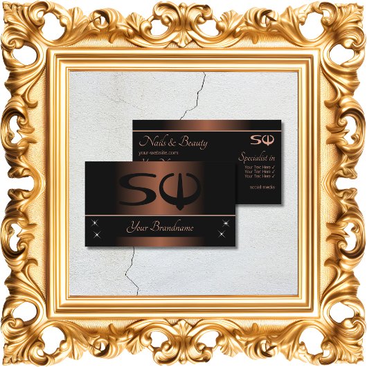 Elegant Brown en Black met Initialen Professional Visitekaartje