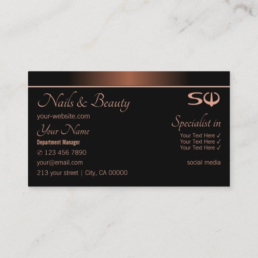 Elegant Brown en Black met Initialen Professional Visitekaartje (Achterkant)