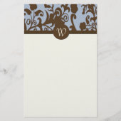 Elegant Brown en Blue Damask Personal Stationery Briefpapier (Voorkant)