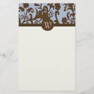 Elegant Brown en Blue Damask Personal Stationery Briefpapier