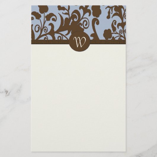 Elegant Brown en Blue Damask Personal Stationery Briefpapier (Voorkant)