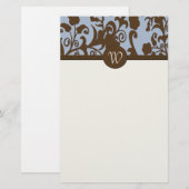 Elegant Brown en Blue Damask Personal Stationery Briefpapier (Voorkant / Achterkant)
