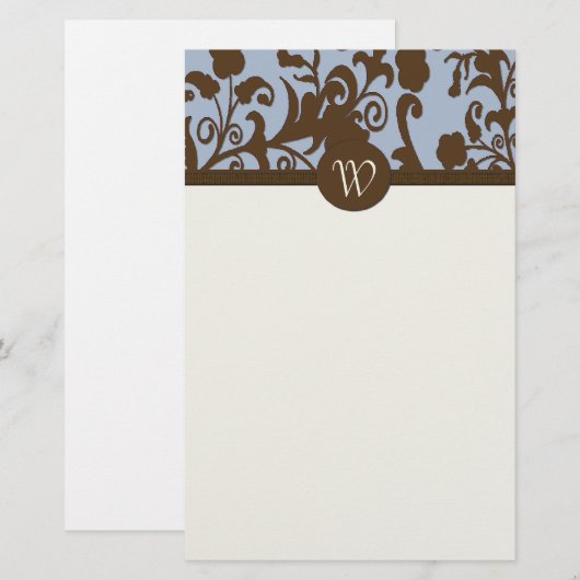 Elegant Brown en Blue Damask Personal Stationery Briefpapier (Voorkant / Achterkant)