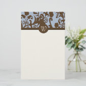 Elegant Brown en Blue Damask Personal Stationery Briefpapier (Staand voorkant)