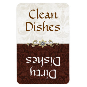 Elegant Brown en Ivory Damask Dishwasher Magnet Magneet