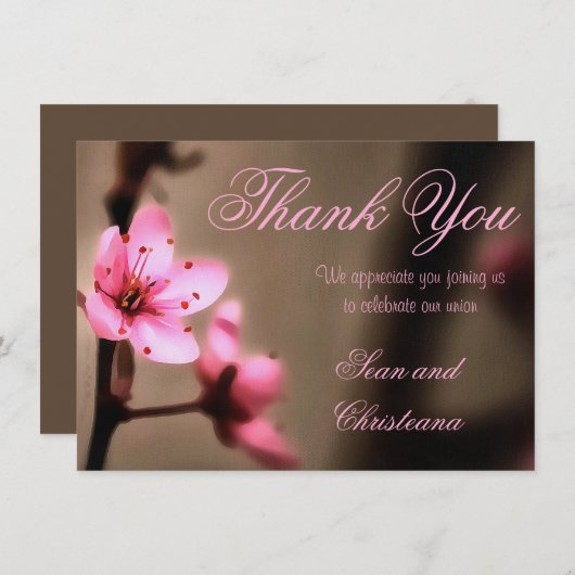 Elegant Brown en roze Japanse Cherry Blossom Bedankkaart (Voorkant / Achterkant)