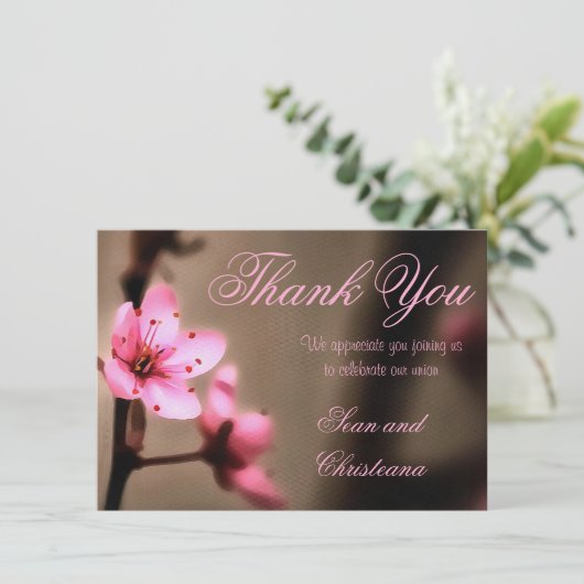 Elegant Brown en roze Japanse Cherry Blossom Bedankkaart (Staand voorkant)